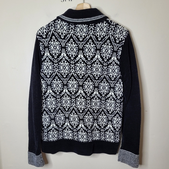Vintage Chenille Cardigan Sweater L Fair Isle Full Zip Preppy Designers Original - Picture 5 of 7